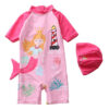 Costum de baie pentru Copii cu caciula THK1032+2, protectie UV, Roz cu desene Rapunzel