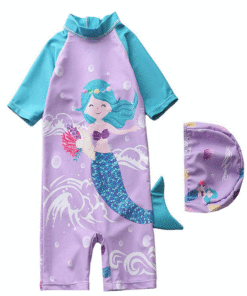 Costum de baie pentru Copii THK1032+2 protectie UV, Turcoaz cu desene Sirena Ariel