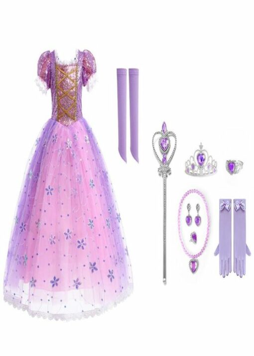 Set Costum Printesa Rapunzel cu Manusi