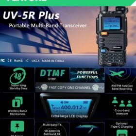 Statie radio Quansheng UV-5R PLUS, Rezistenta la apa si praf, dual band, UHF/VHF/Marina/Aeronautica, gri, transparent (copiază)