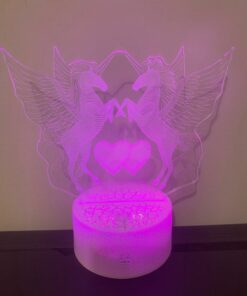 Lampa Veghe THK pentru copii, Unicornii Indragostiti, 3D, Telecomanda,16 Culori, Alimentare USB sau 3 baterii AA, Craciun, Cadou, Purple Kiss