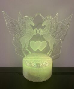 Lampa Veghe THK pentru copii, Unicornii Indragostiti, 3D, Telecomanda,16 Culori, Alimentare USB sau 3 baterii AA, Craciun, Cadou, Purple Kiss