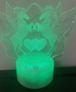 Lampa Veghe THK pentru copii, Unicornii Indragostiti, 3D, Telecomanda,16 Culori, Alimentare USB sau 3 baterii AA, Craciun, Cadou, Purple Kiss