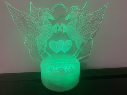 Lampa Veghe THK pentru copii, Unicornii Indragostiti, 3D, Telecomanda,16 Culori, Alimentare USB sau 3 baterii AA, Craciun, Cadou, Purple Kiss