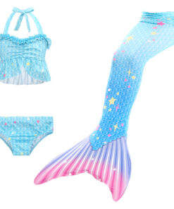 Set 3 piese Costum Sirena Printesa Ariel THK®, coada sirena, slip, top, Stele de Mare, 110cm